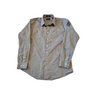 Nordstrom Mens Shop Trim Fit Non Iron Check Dress Shirt 16.5 34 35 Button Up